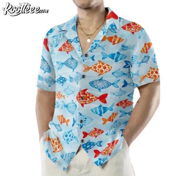 Fish Water Color Pattern Hawaiian Shirt