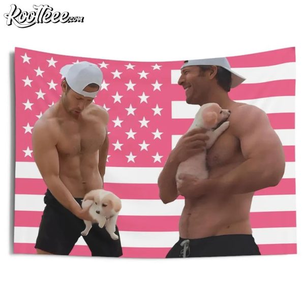 Glen Powell Dog Lover Gift Pink American Flag Wall Tapestry