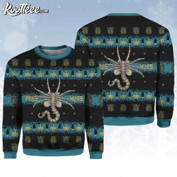 Alien Facehugger Free Hugs Ugly Christmas Sweater