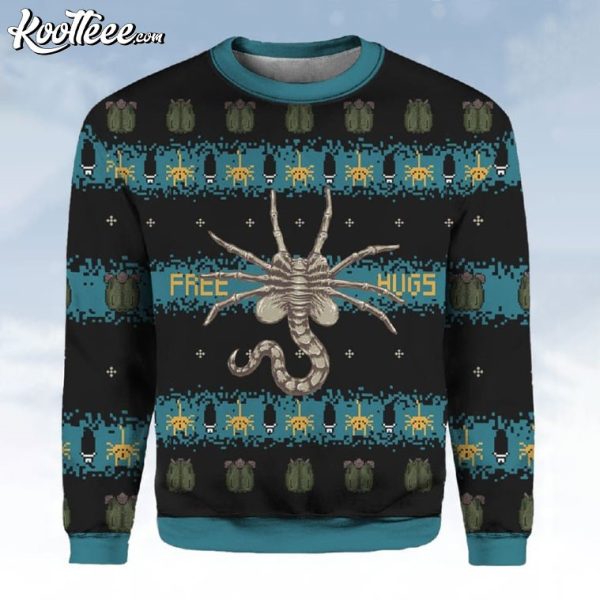 Alien Facehugger Free Hugs Ugly Christmas Sweater