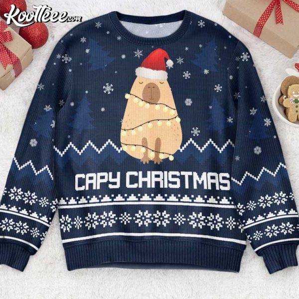 Capybara Capy Christmas Lights Ugly Sweater