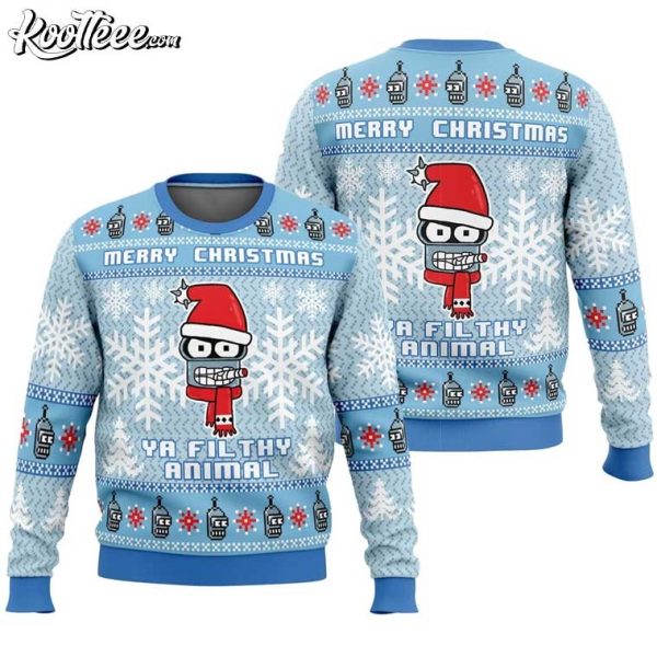 Futurama Bender Ya Filthy Animal Ugly Christmas Sweater