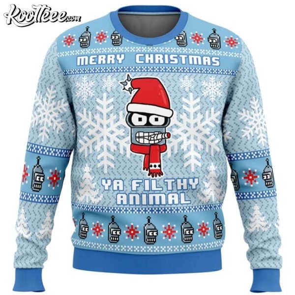 Futurama Bender Ya Filthy Animal Ugly Christmas Sweater