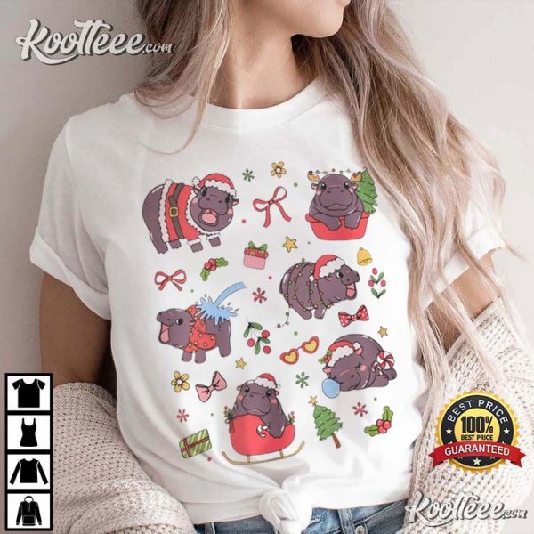 Moo Deng Cute Pygmy Hippo Christmas T-Shirt