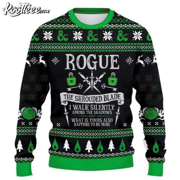 Rogue DnD Gamer Green Christmas Ugly Sweater