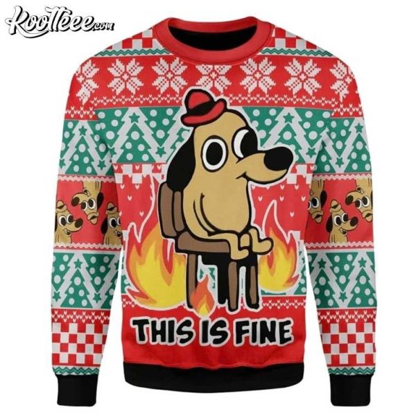 This Is Fine Meme Ugly Christmas Sweater