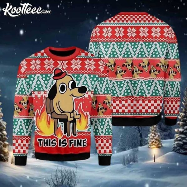 This Is Fine Meme Ugly Christmas Sweater