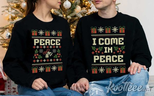 I Come In Peace Matching Couples Ugly Christmas Shirts