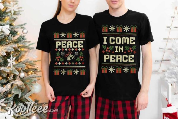 I Come In Peace Matching Couples Ugly Christmas Shirts