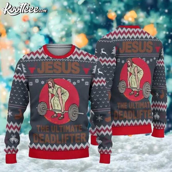 Jesus The Ultimate Deadlifter Ugly Christmas Sweater