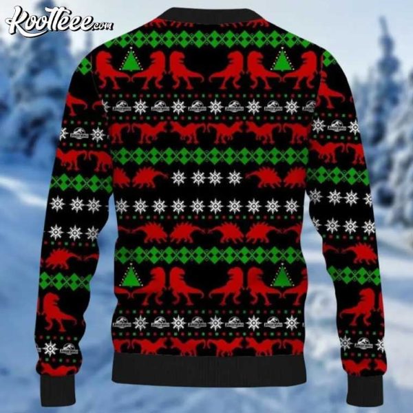 Three Santa Clauses Riding Dinosaur Ugly Christmas Sweater