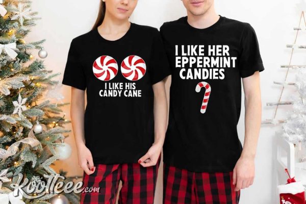 Candy Cane And Peppermint Candies Christmas Matching Couple Shirts