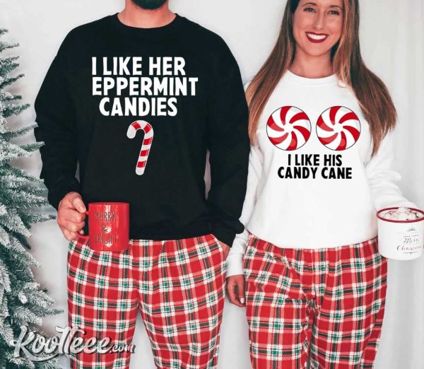 Candy Cane And Peppermint Candies Christmas Matching Couple Shirts