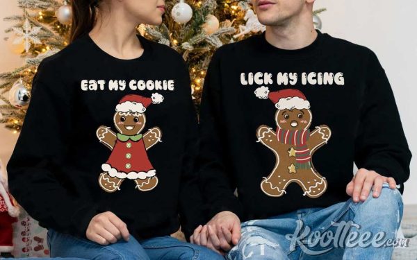 Eat My Cookies Lick My Icing Funny Christmas Matching Couple Shirts