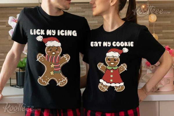 Eat My Cookies Lick My Icing Funny Christmas Matching Couple Shirts