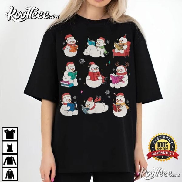 Snowman Reading SJM Book Christmas T-Shirt