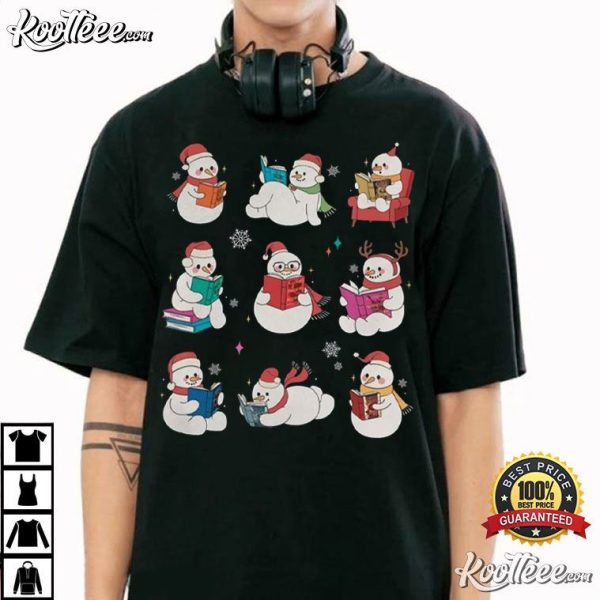 Snowman Reading SJM Book Christmas T-Shirt