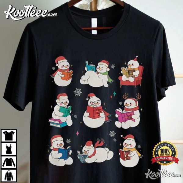 Snowman Reading SJM Book Christmas T-Shirt