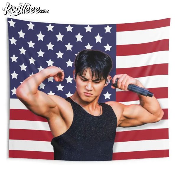 Seventeen Mingyu Buff Arms America Flag Wall Tapestry