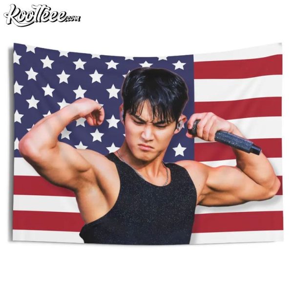 Seventeen Mingyu Buff Arms America Flag Wall Tapestry