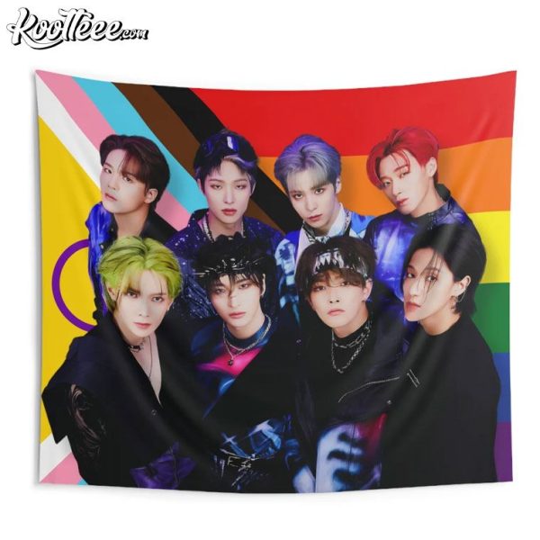 Ateez Group Photo Intersex Pride Flag Wall Tapestry