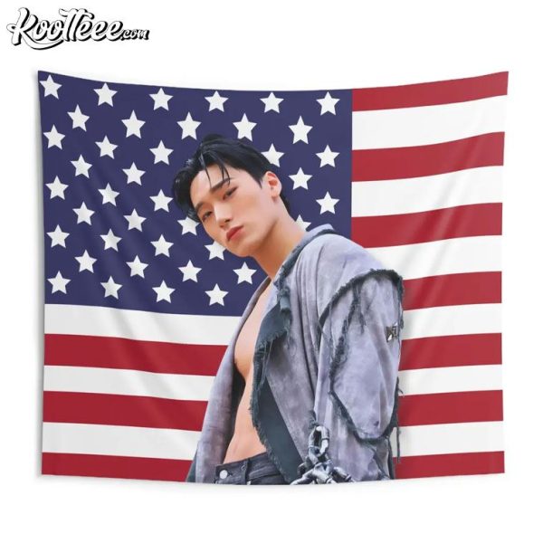 Ateez San Kpop American Flag Wall Tapestry