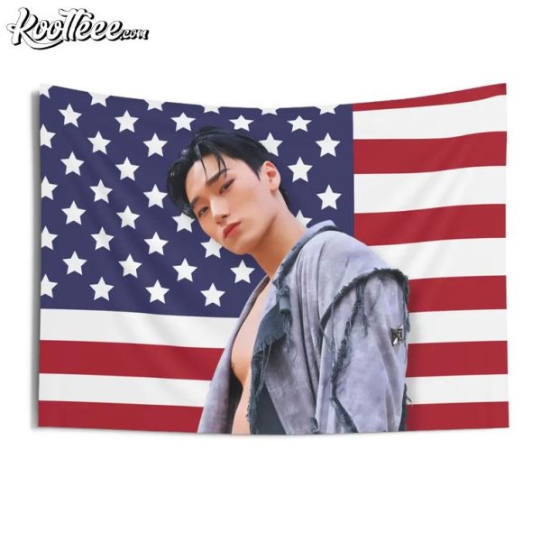 Ateez San Kpop American Flag Wall Tapestry