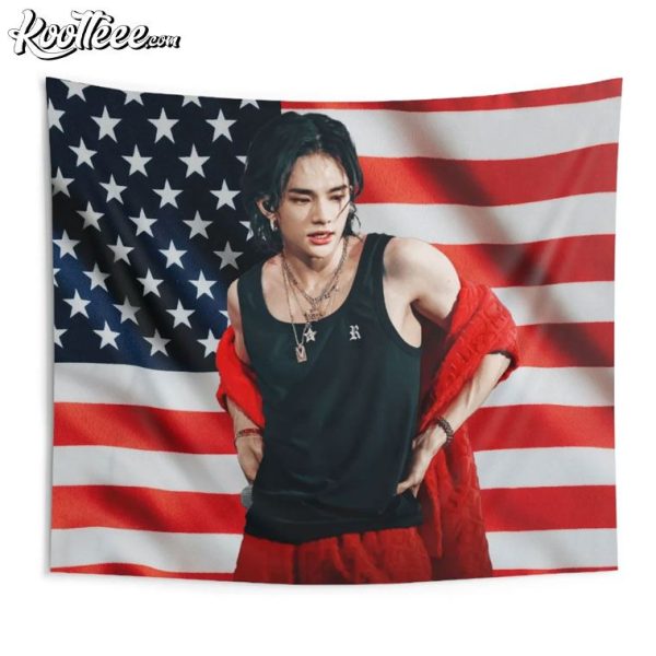 SKZ Hyunjin Stray Kids American Flag Wall Tapestry