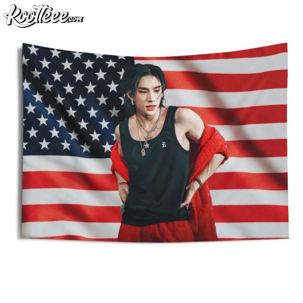 SKZ Hyunjin Stray Kids American Flag Wall Tapestry