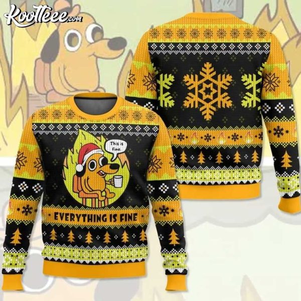 This Is Fine Meme Funny Ugly Christmas Sweater