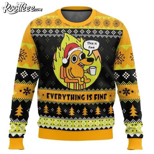 This Is Fine Meme Funny Ugly Christmas Sweater