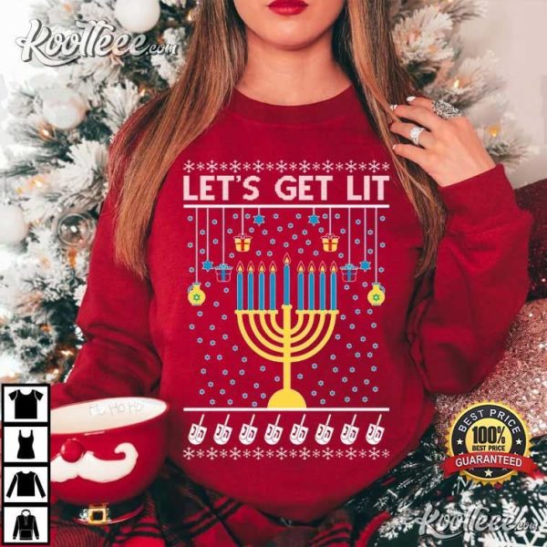 Hanukkah Let’s Get Lit Menorah T-Shirt