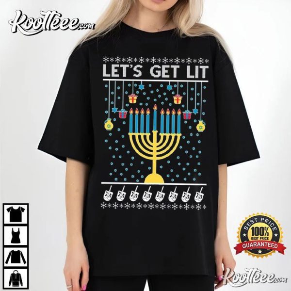 Hanukkah Let’s Get Lit Menorah T-Shirt