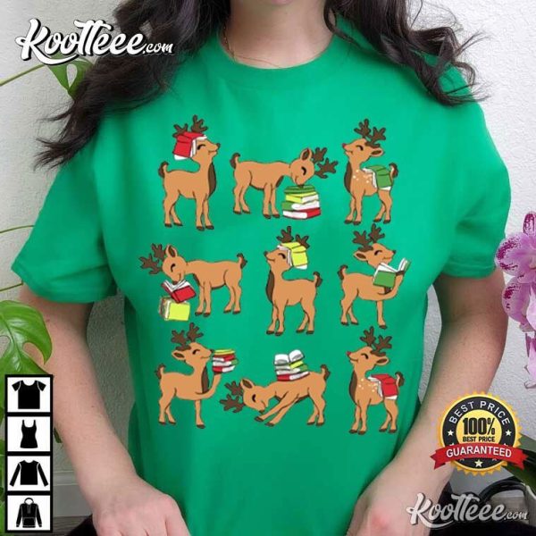 Reindeer Reading Teacher Librarian Christmas T-Shirt