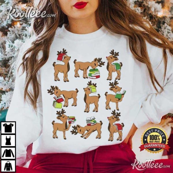 Reindeer Reading Teacher Librarian Christmas T-Shirt