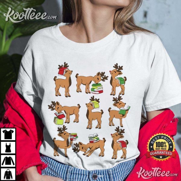 Reindeer Reading Teacher Librarian Christmas T-Shirt