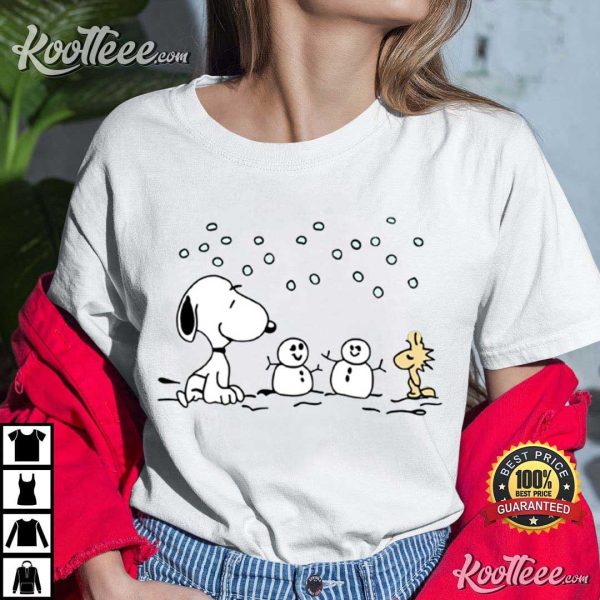 Snoopy And Woodstock With Snowman Christmas T-Shirt