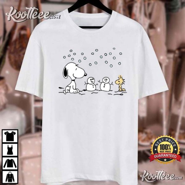 Snoopy And Woodstock With Snowman Christmas T-Shirt