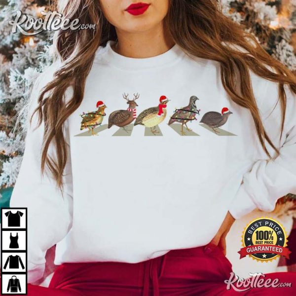 Quail Birds Christmas Abbey Road T-Shirt