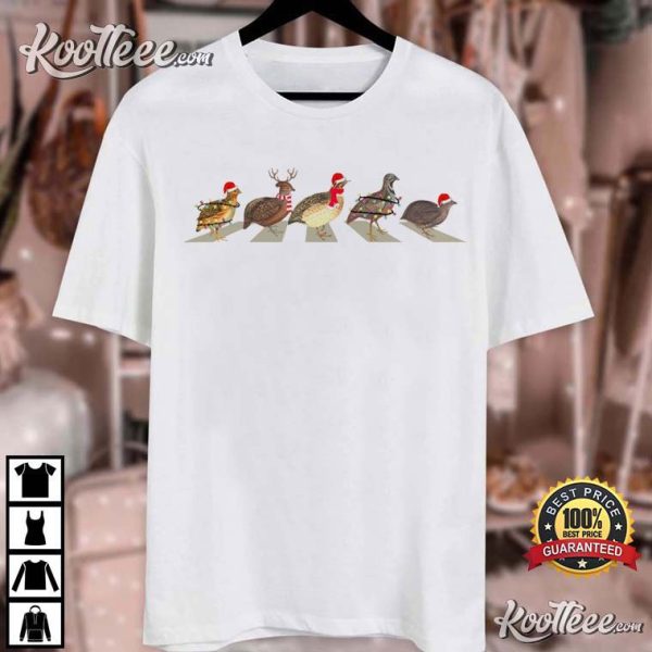 Quail Birds Christmas Abbey Road T-Shirt