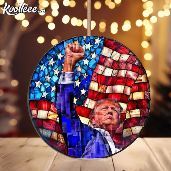 Trump With Raised Fist Stained Glass Ornament