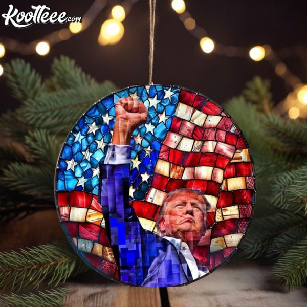 Trump With Raised Fist Stained Glass Ornament