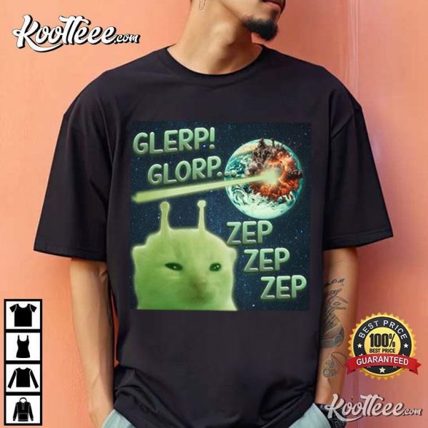 Funny Alien Cat Meme Glerp Glorp T-Shirt