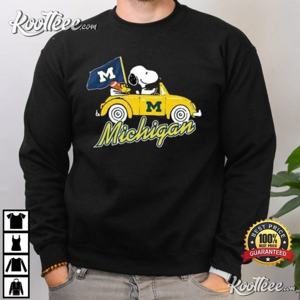 Michigan Wolverines Fan Snoopy Driving T-Shirt