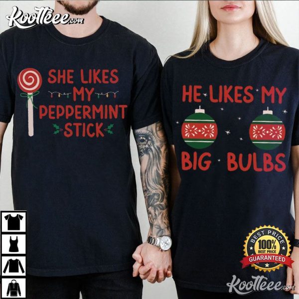 Peppermint Stick Big Bulbs Christmas Couple Shirts