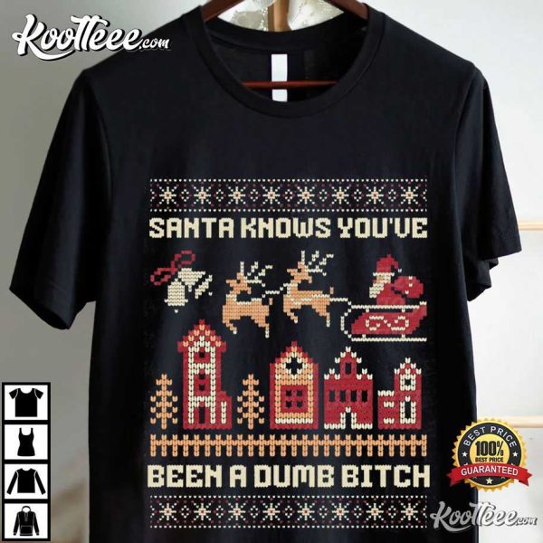 Santa Knows You’ve Been A Dumb Bitch Funny Christmas T-Shirt