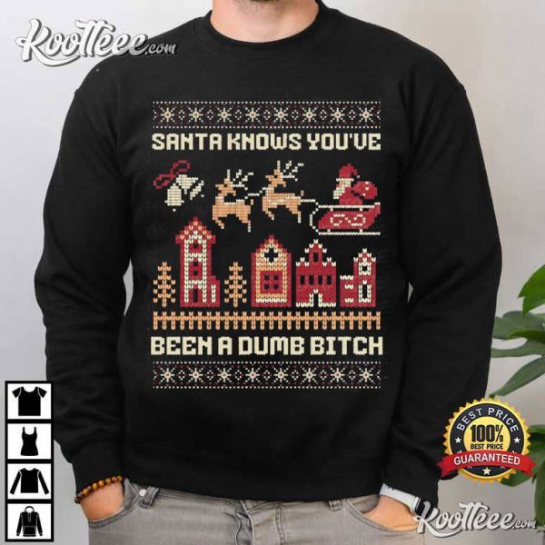 Santa Knows You’ve Been A Dumb Bitch Funny Christmas T-Shirt