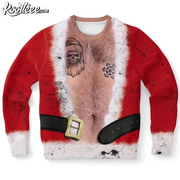 Hairy Chest Santa Funny Ugly Christmas Sweater