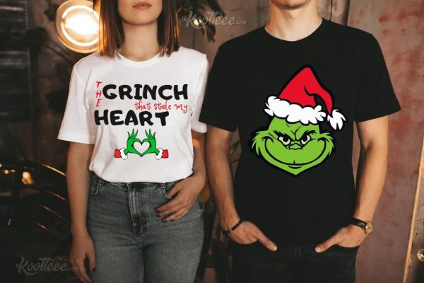 The Grinch That Stole My Heart Christmas Matching Couple Shirts