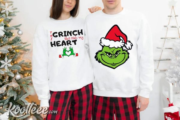 The Grinch That Stole My Heart Christmas Matching Couple Shirts